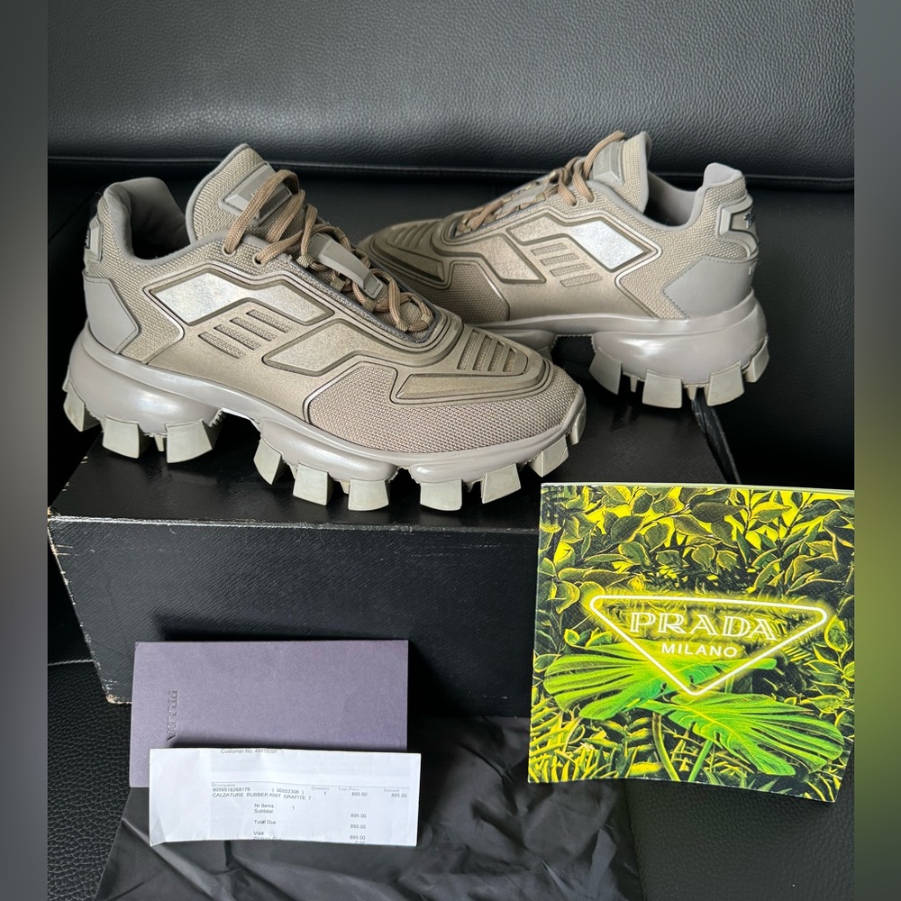 Prada Men's Cloudbust Thunder Sneakers Tan Size 8 Us Authentic Used